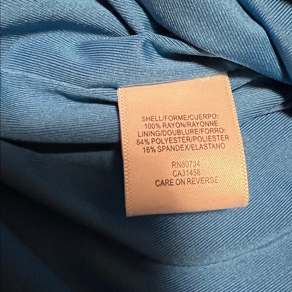 BCBGMAXAZRIA drape front bubble hem dress, blue, size L GUC! Y2K! - Picture 7 of 8